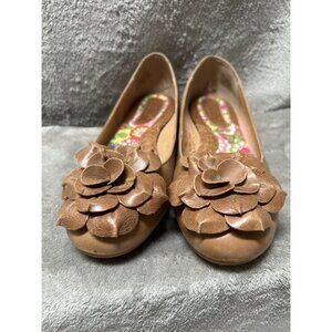 Born Shoes Womens 7 Brown Tan Julianne Ballet Flats Leather Flower Slip On Boho